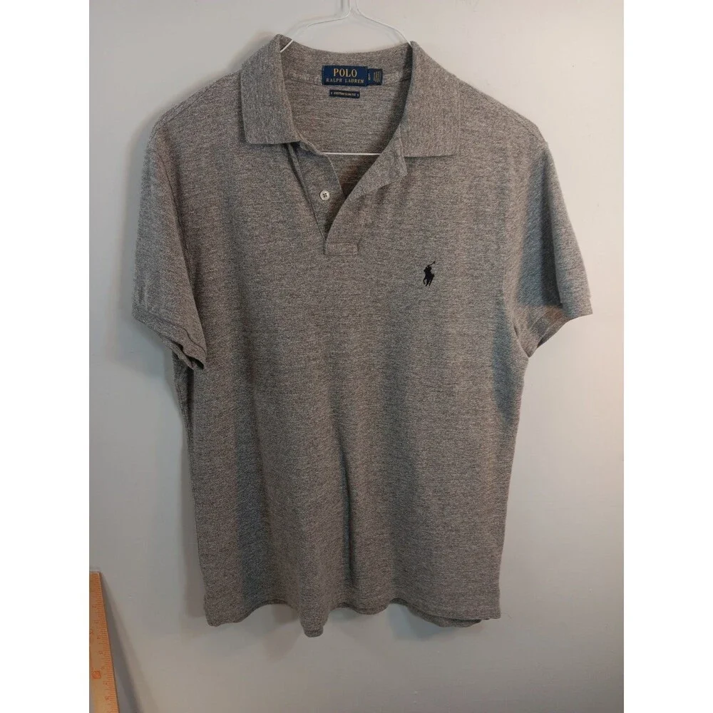 Polo Ralph Lauren Shirt Mens Large Custom Slim Fit Heather Gray Cotton Preppy